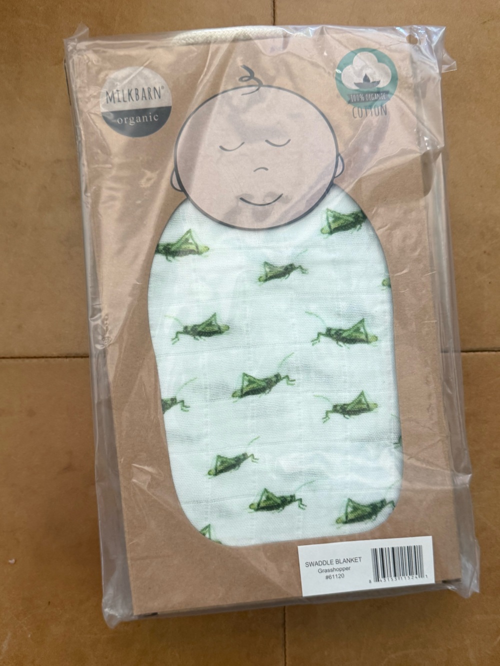Milkbarn Grasshopper Organic Cotton Muslin Swaddle Blanket NWT